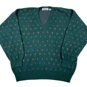 Brian MacNeil Sweater Men 2XLT Green Spotted  V Neck Wool‎ Blend Made In Italy